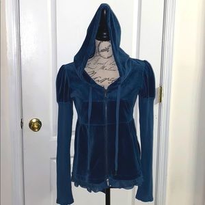Juicy Couture Teal Velour Zip-Up Flowy Jacket